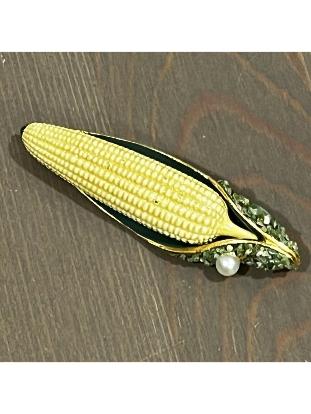 BSK Vintage Brooch Ear of Corn Gold Tone 2.75" Pin Back Kitsch 70s/80s Signed